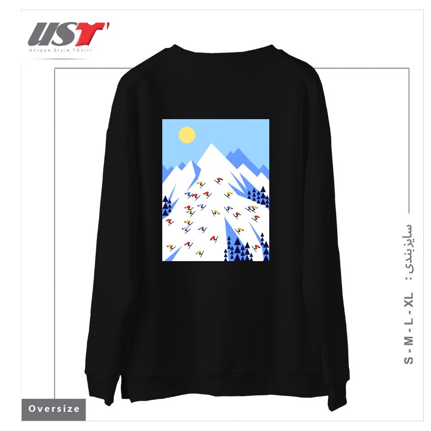 طرح THE MOUNTAINS. PERFECT DAY! سوییشرت اورسایزرنگ مشکی