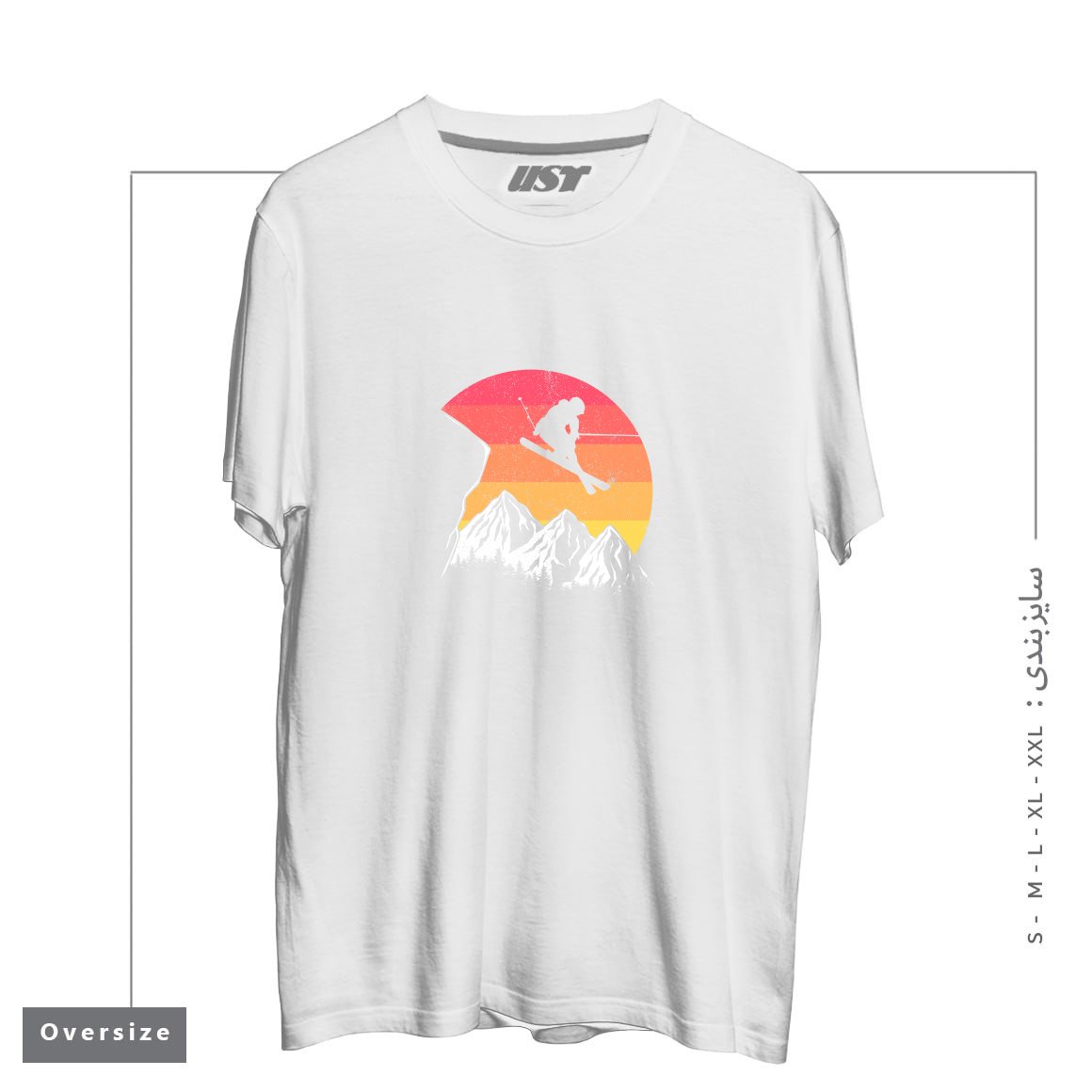 طرح VINTAGE ALPINE SKIING تیشرت اورسایزرنگ سفید