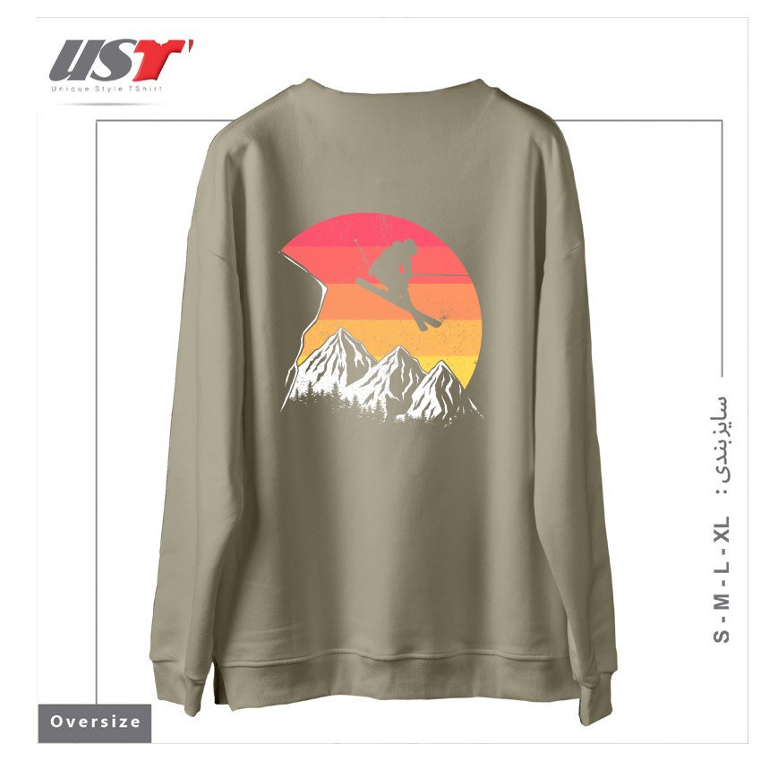 طرح VINTAGE ALPINE SKIING سوییشرت اورسایزرنگ نخودی