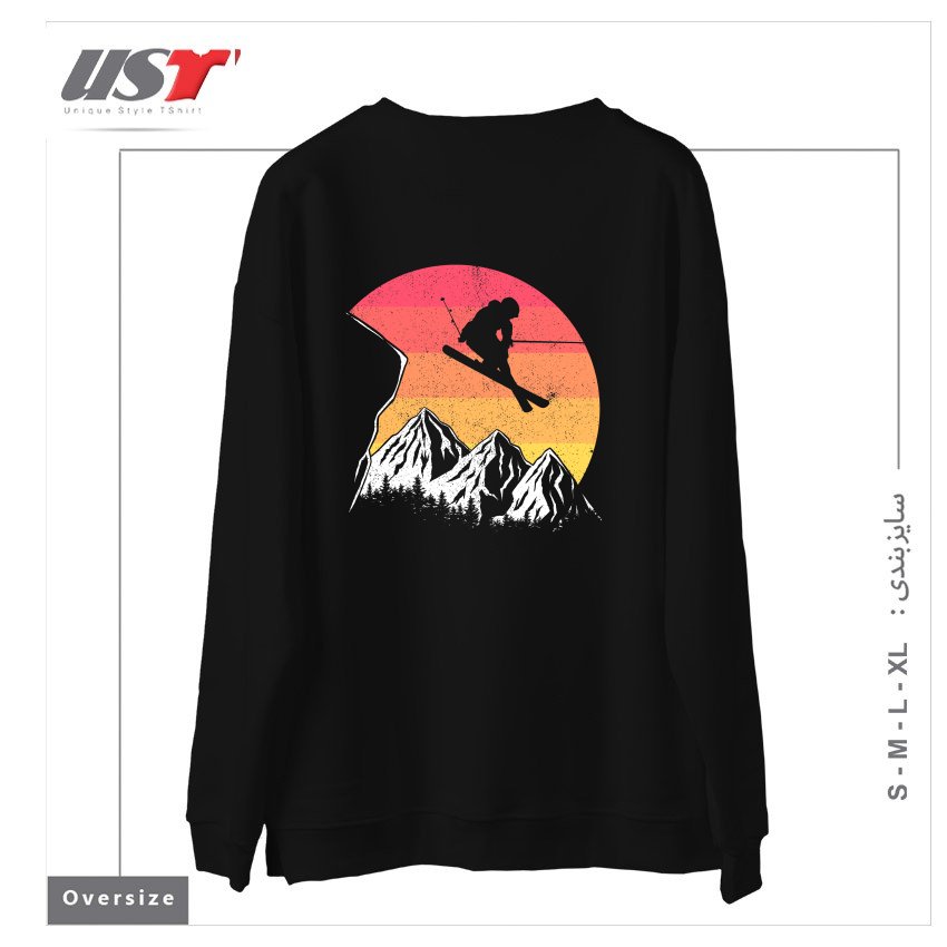 طرح VINTAGE ALPINE SKIING سوییشرت اورسایزرنگ مشکی