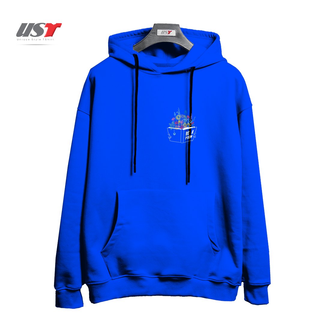 طرح BE A POEM هودی اورسایزرنگ آبی شالی