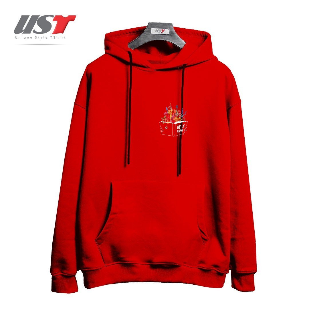 طرح BE A POEM هودی اورسایزرنگ قرمز