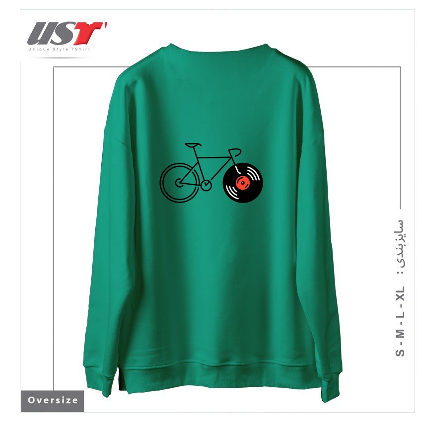 طرح BICYCLE VINYL RECORD سوییشرت اورسایزرنگ سبز سدری