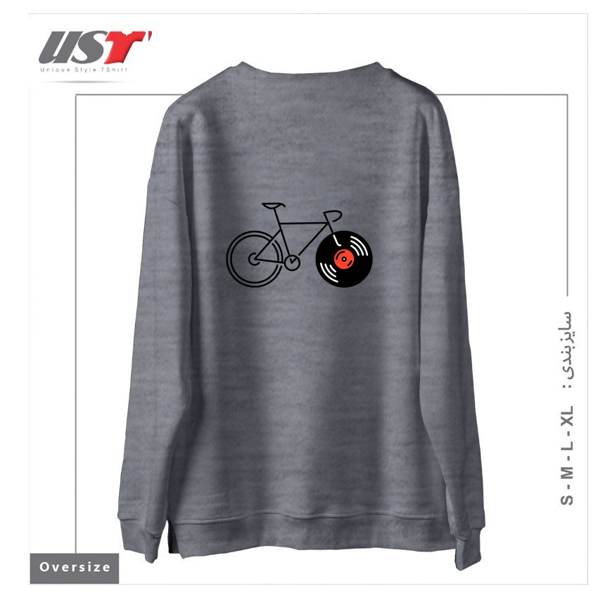 طرح BICYCLE VINYL RECORD سوییشرت اورسایزرنگ طوسی ملانژ