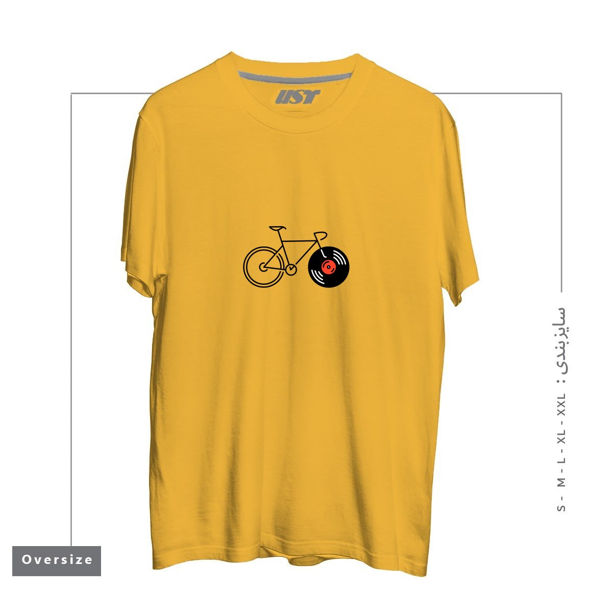 طرح BICYCLE VINYL RECORD تیشرت اورسایزرنگ خردلی