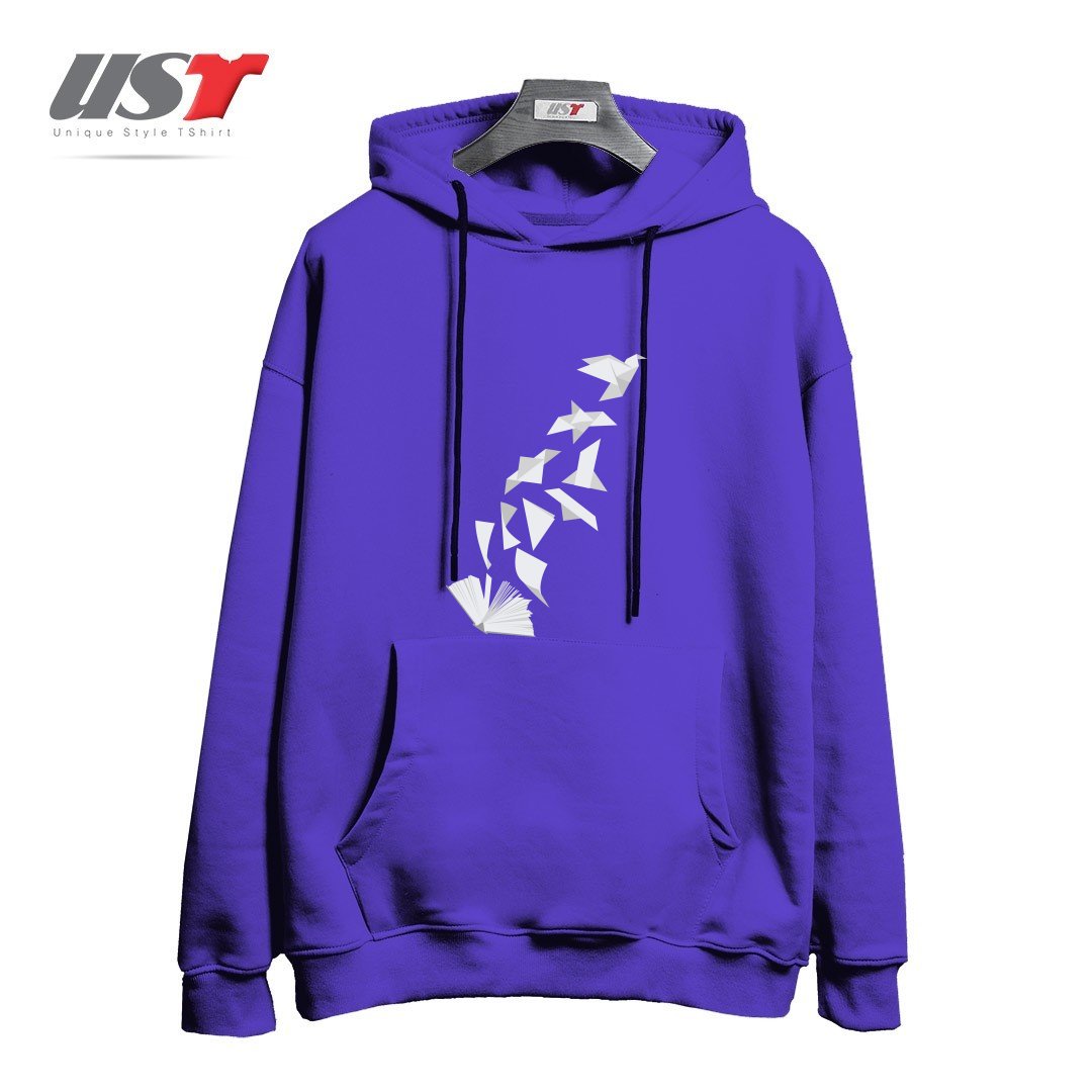 طرح BOOK TO BIRD هودی اورسایزرنگ بنفش