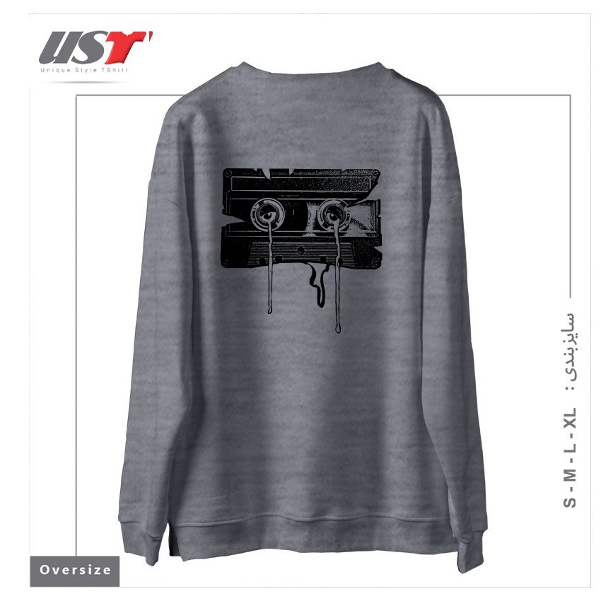 طرح CASSETTE MEMORIES سوییشرت اورسایزرنگ طوسی ملانژ