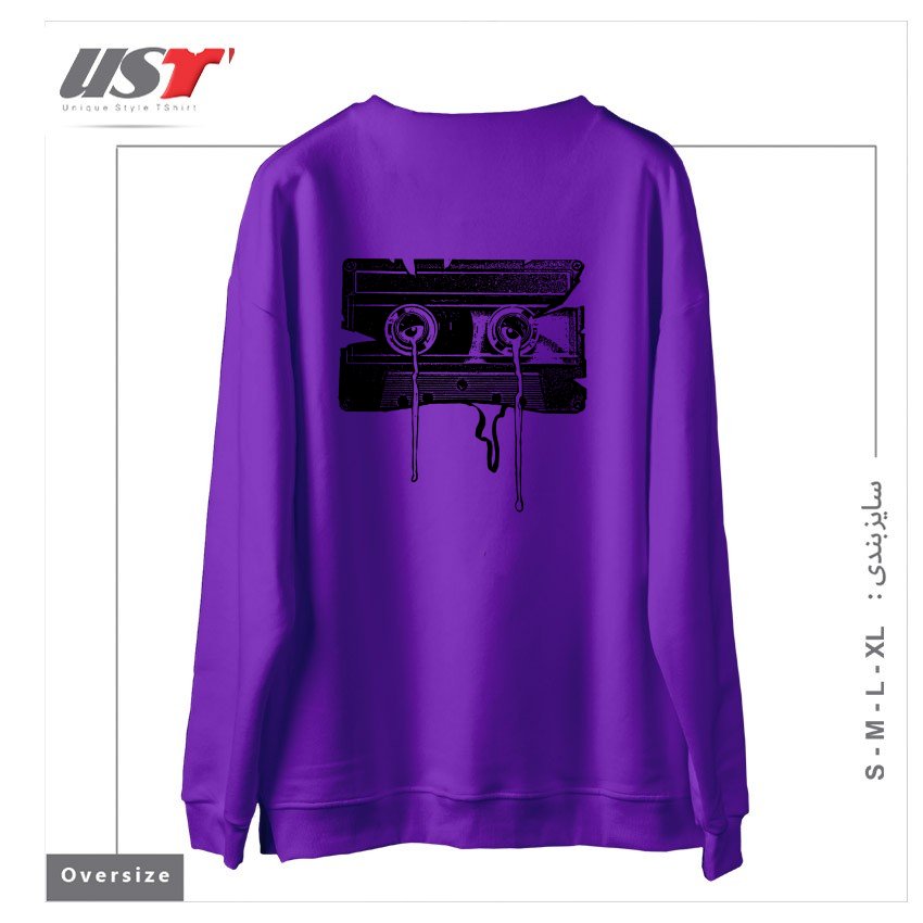 طرح CASSETTE MEMORIES سوییشرت اورسایزرنگ بنفش