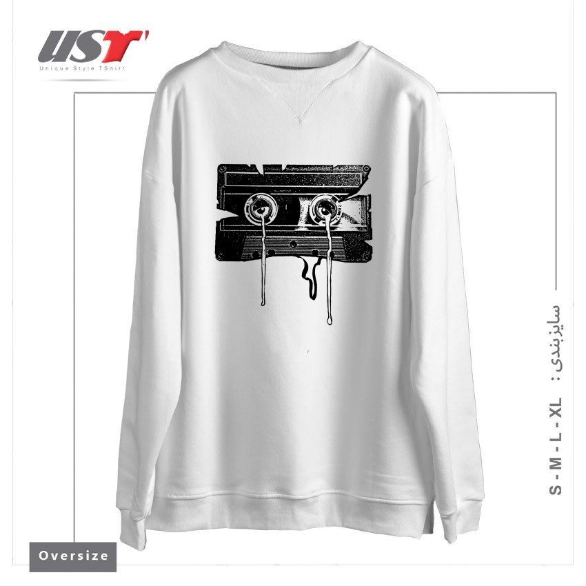 طرح CASSETTE MEMORIES سوییشرت اورسایزرنگ سفید