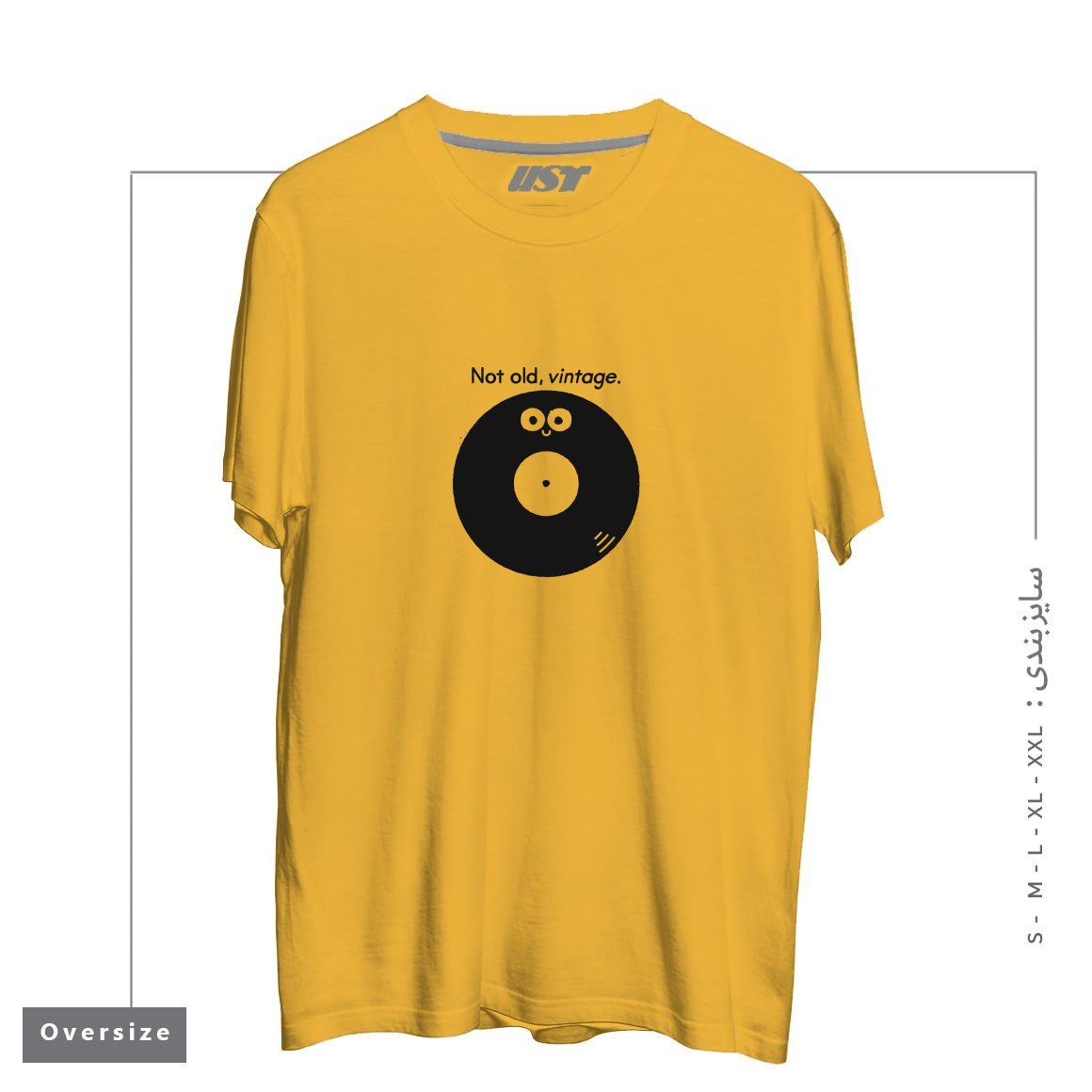 طرح FEELING GROOVY تیشرت اورسایزرنگ خردلی