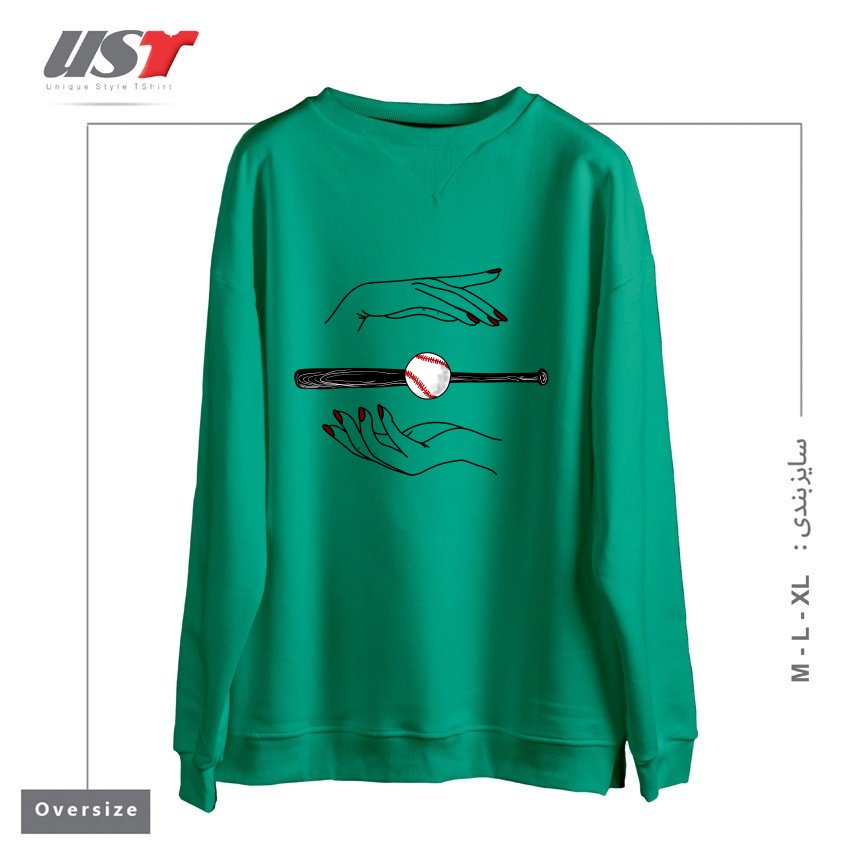 طرح GAME OF BASEBALL سوییشرت اورسایزرنگ سبز سدری