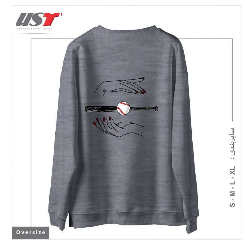 طرح GAME OF BASEBALL سوییشرت اورسایزرنگ طوسی ملانژ