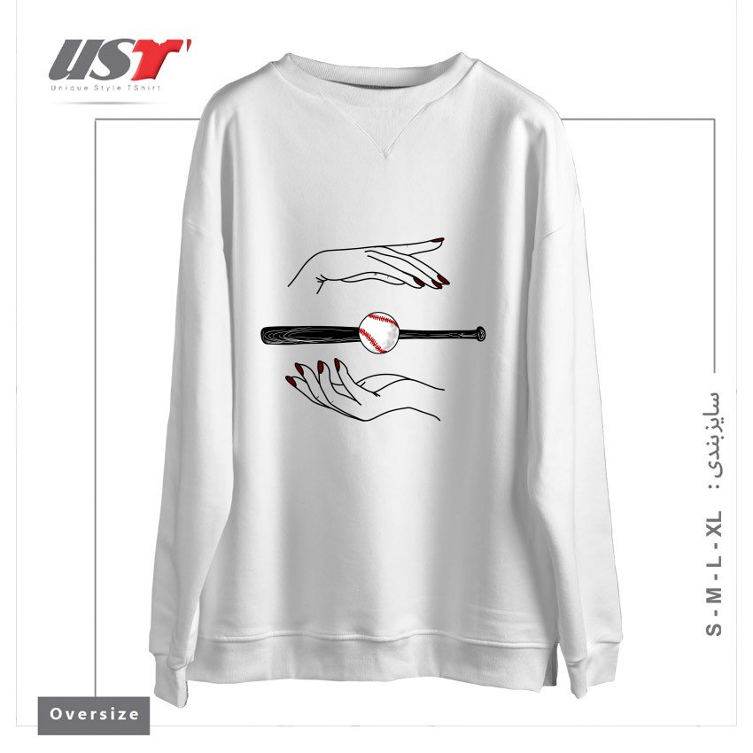 طرح GAME OF BASEBALL سوییشرت اورسایزرنگ سفید