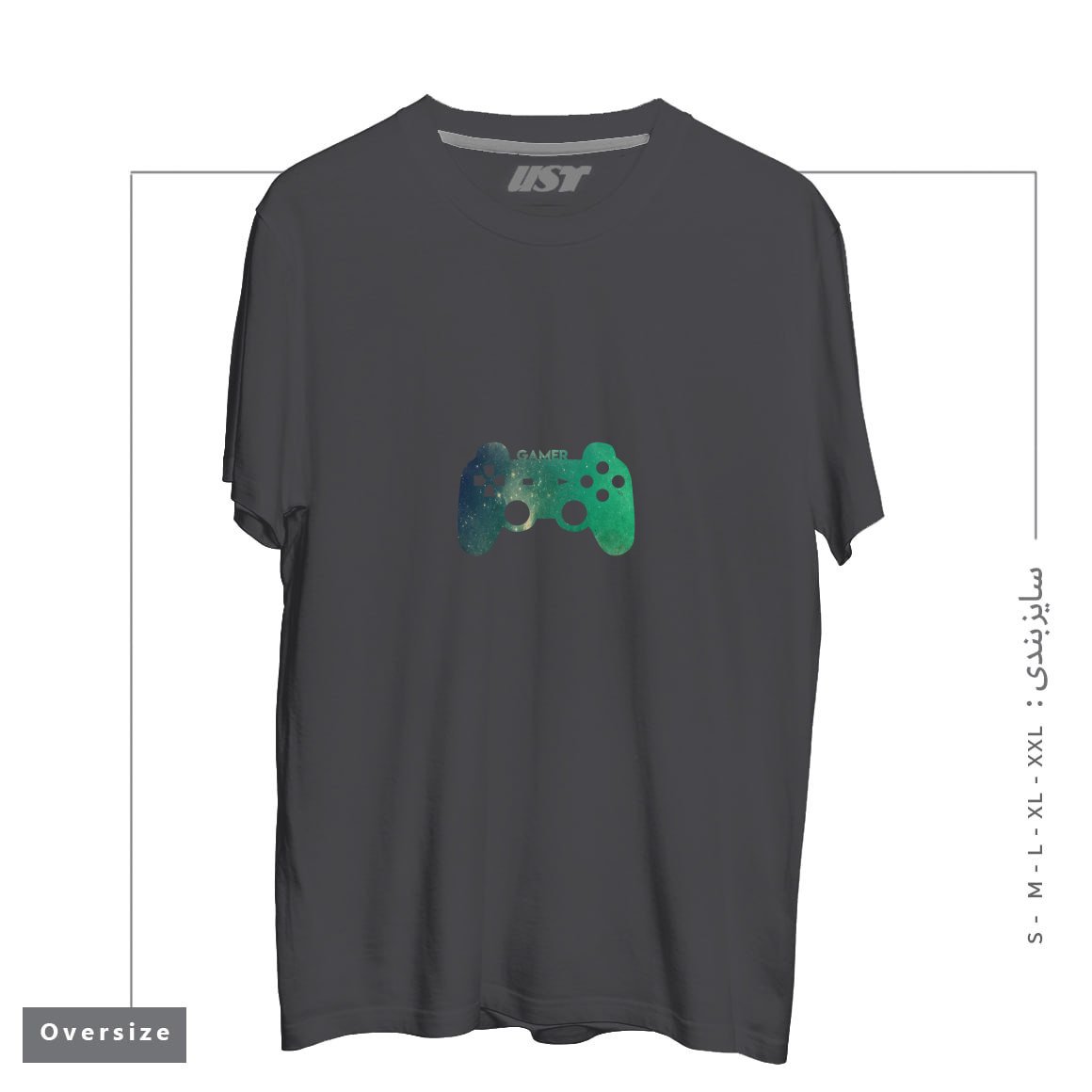 طرح GAMER TEE تیشرت اورسایزرنگ دودی