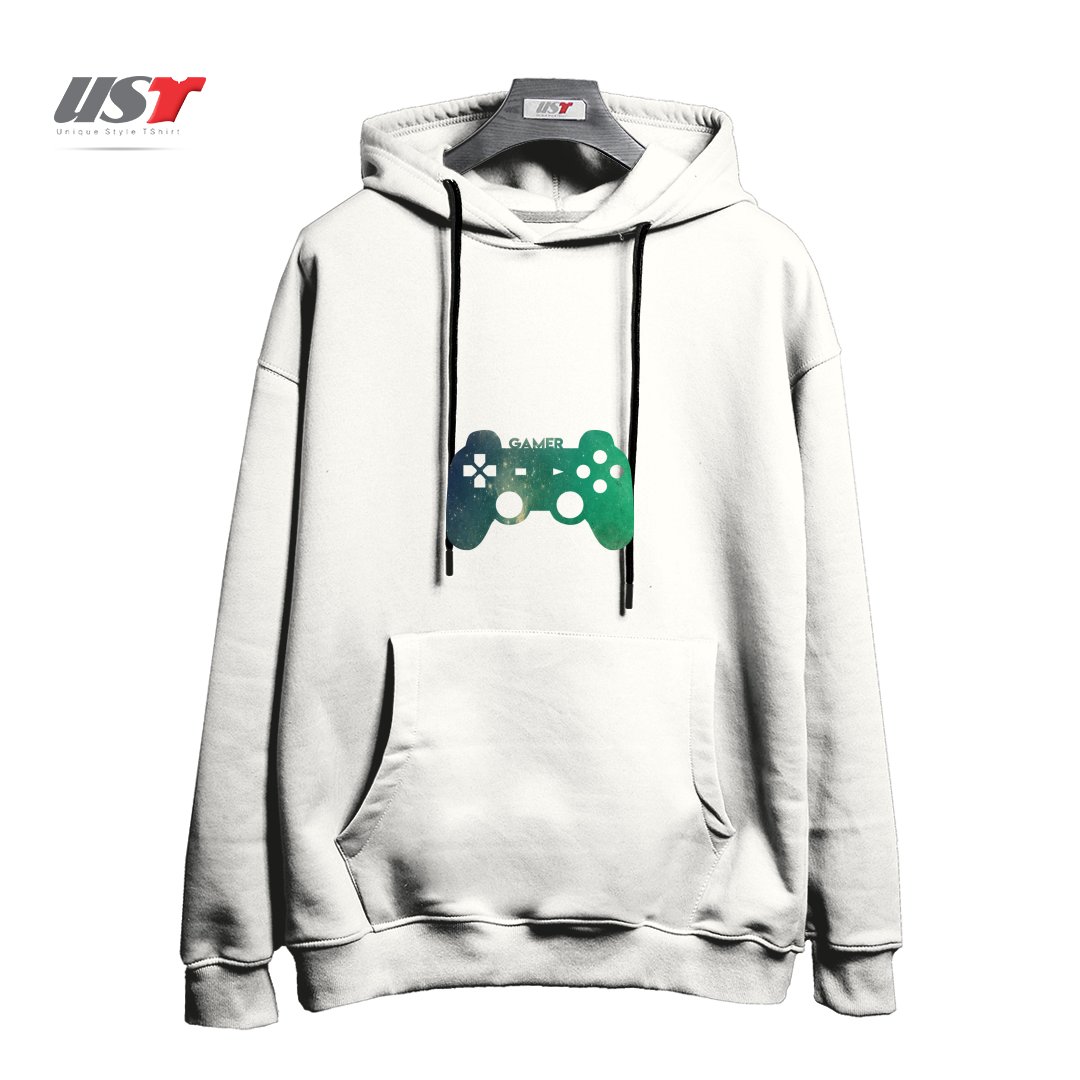 طرح GAMER TEE هودی اورسایزرنگ سفید