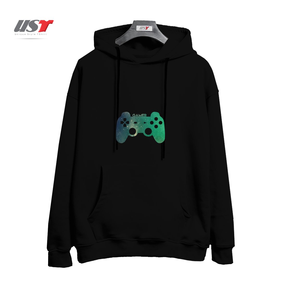طرح GAMER TEE هودی اورسایزرنگ مشکی