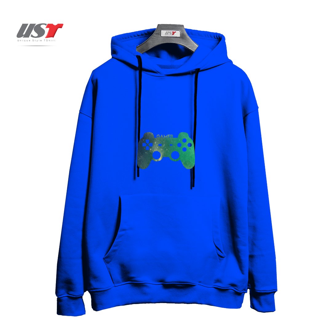 طرح GAMER TEE هودی اورسایزرنگ آبی شالی