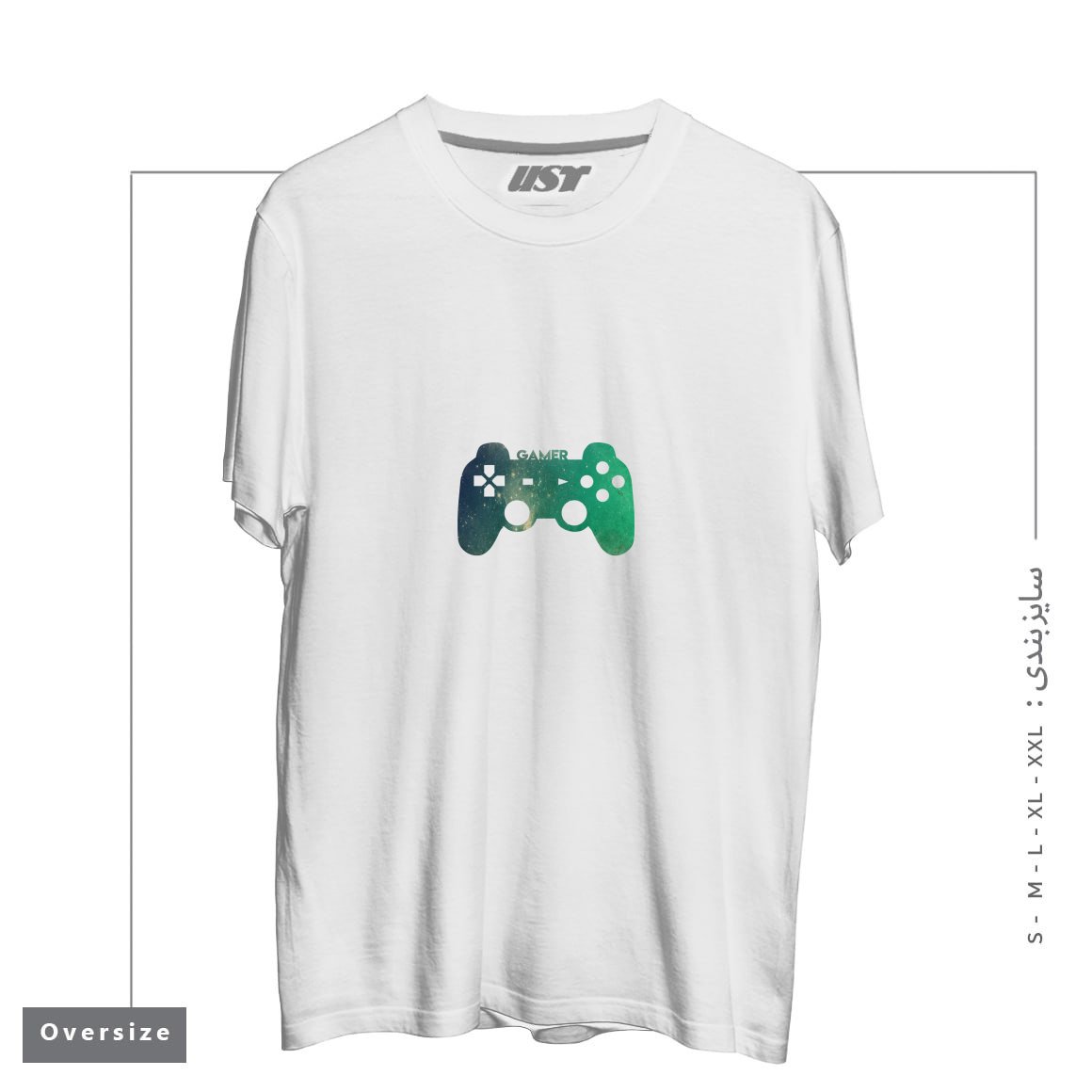 طرح GAMER TEE تیشرت اورسایزرنگ سفید