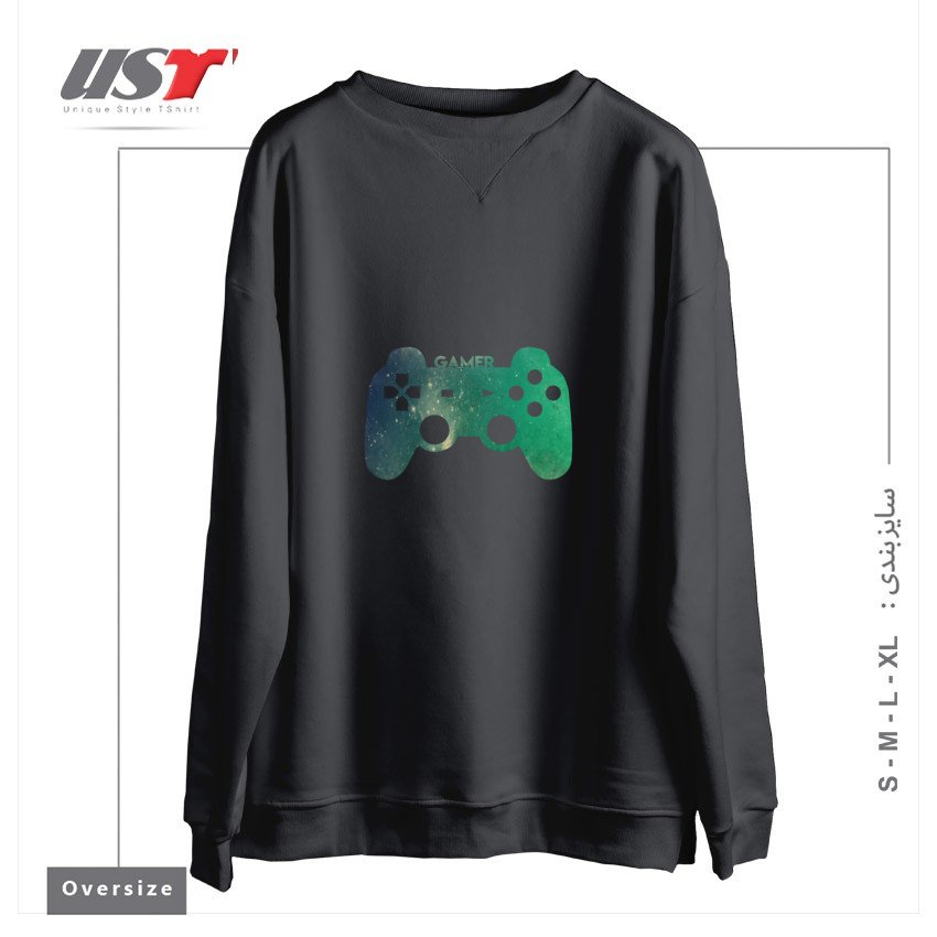 طرح GAMER TEE سوییشرت اورسایزرنگ دودی