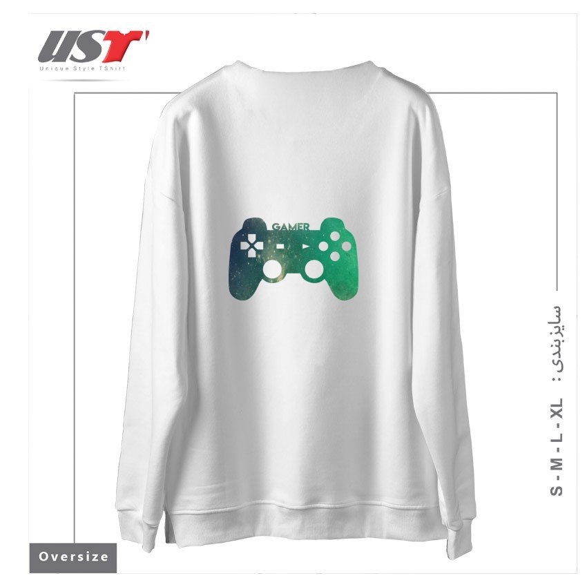 طرح GAMER TEE سوییشرت اورسایزرنگ سفید