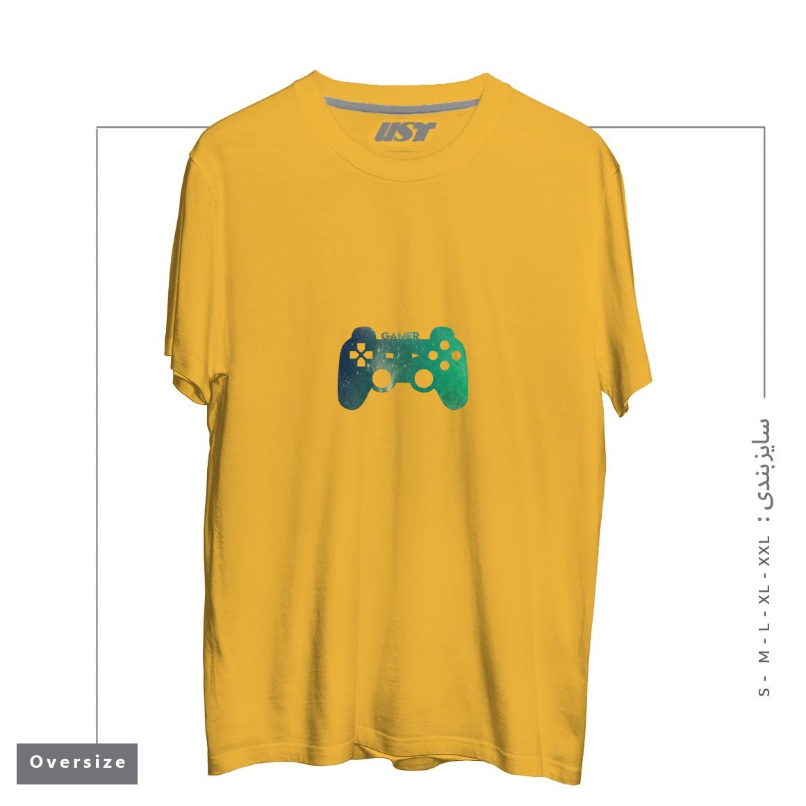 طرح GAMER TEE تیشرت اورسایزرنگ خردلی