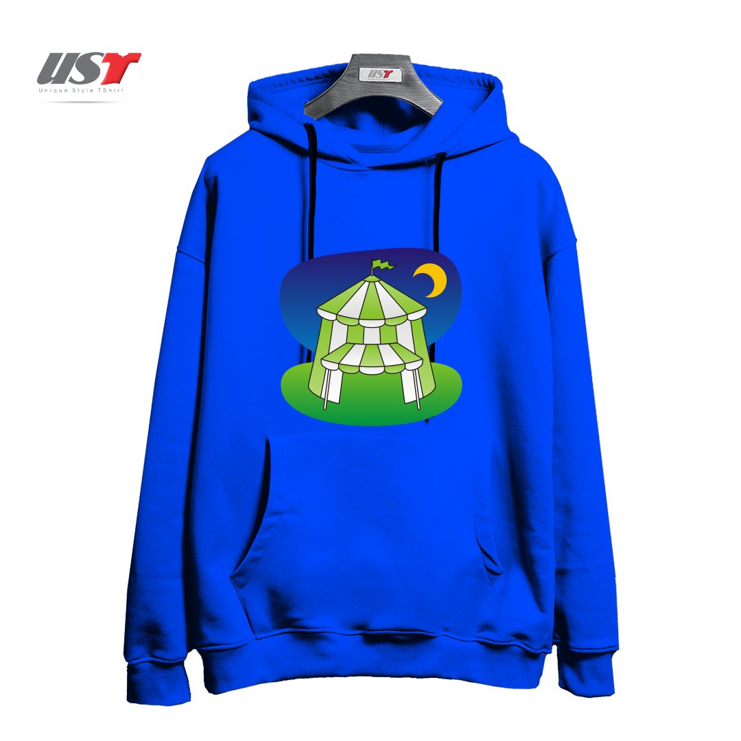 طرح GREEN CIRCUS TENT هودی اورسایزرنگ آبی شالی