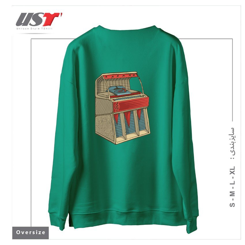 طرح GRUNGE RETRO JUKEBOX سوییشرت اورسایزرنگ سبز سدری