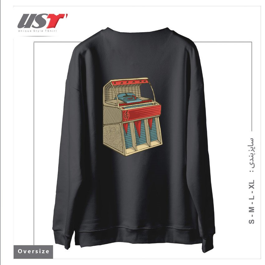 طرح GRUNGE RETRO JUKEBOX سوییشرت اورسایزرنگ دودی