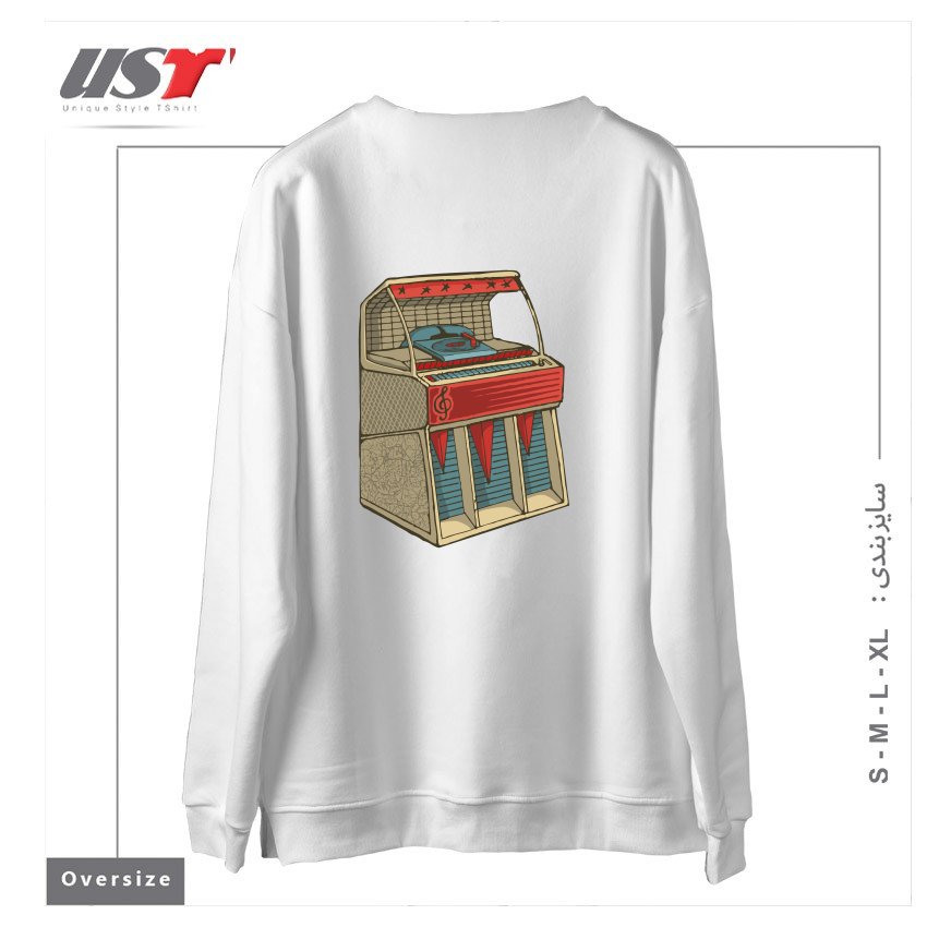طرح GRUNGE RETRO JUKEBOX سوییشرت اورسایزرنگ سفید