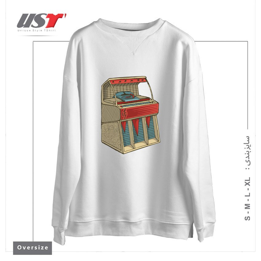 طرح GRUNGE RETRO JUKEBOX سوییشرت اورسایزرنگ سفید