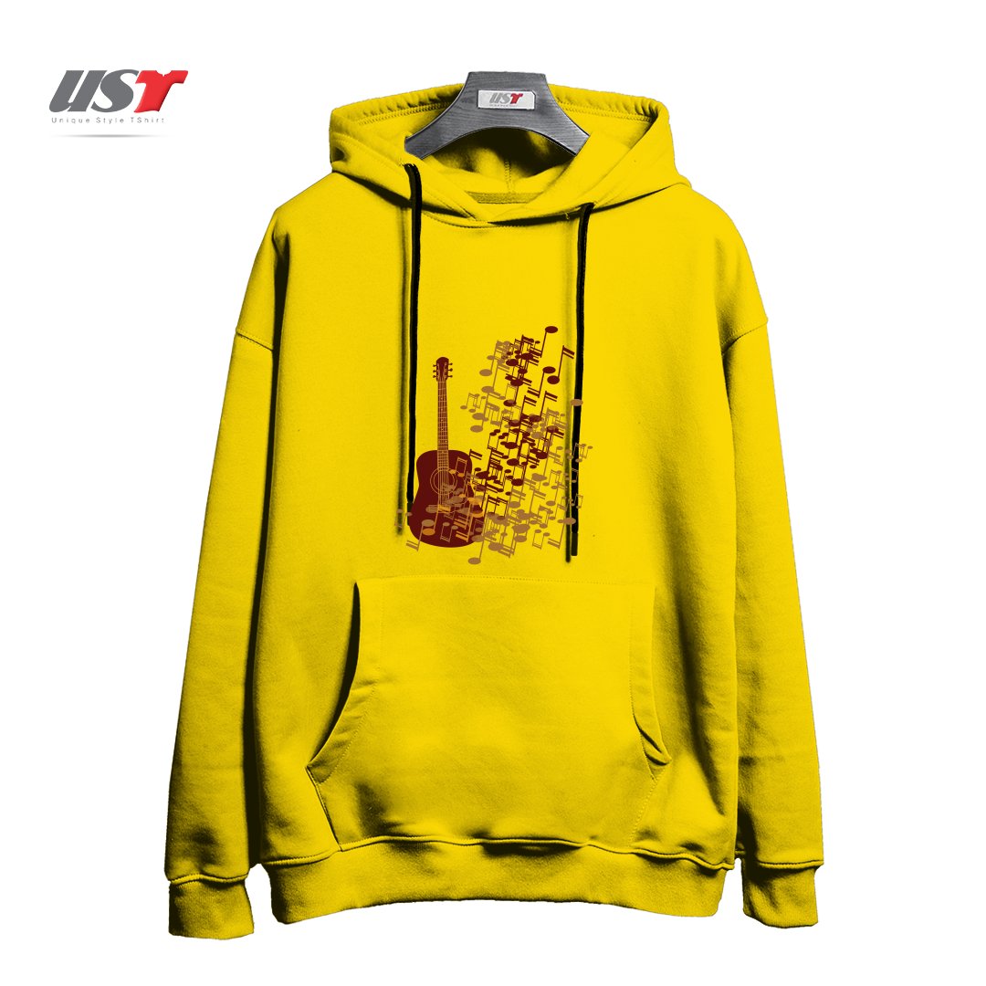 طرح GUITAR WITH MUSIC NODE هودی اورسایزرنگ زرد