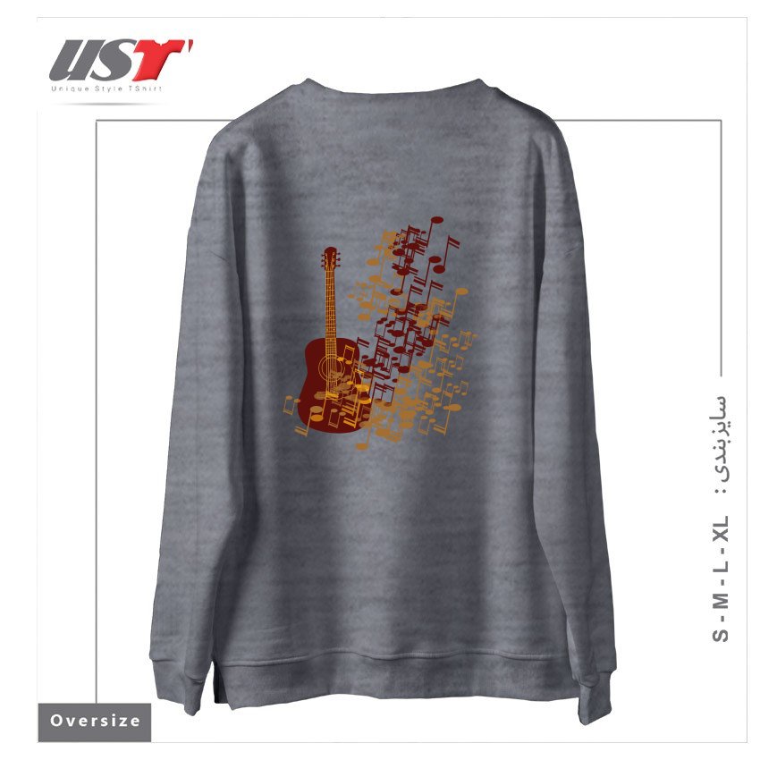 طرح GUITAR WITH MUSIC NODE سوییشرت اورسایزرنگ طوسی ملانژ