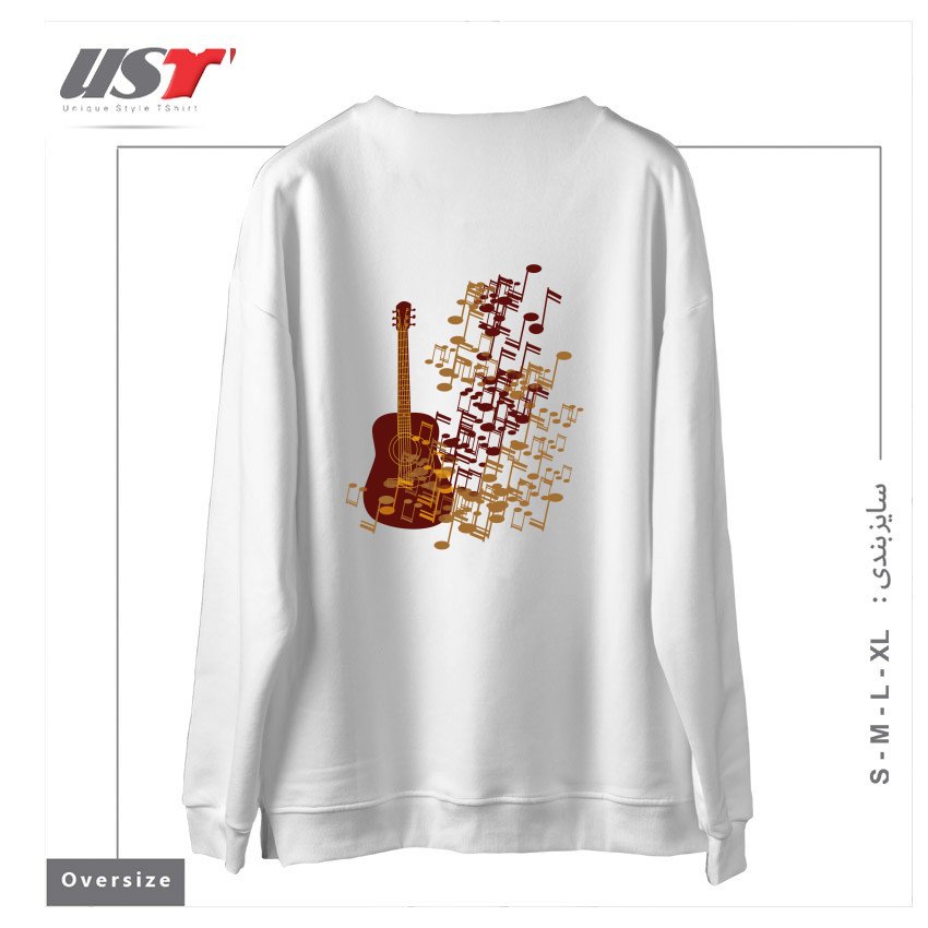 طرح GUITAR WITH MUSIC NODE سوییشرت اورسایزرنگ سفید