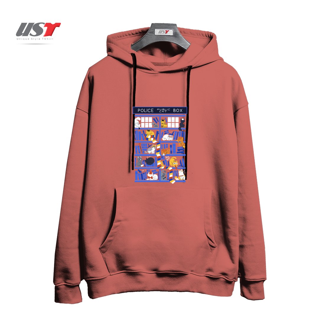 طرح LIBRARY BOX WHO هودی اورسایزرنگ آجری