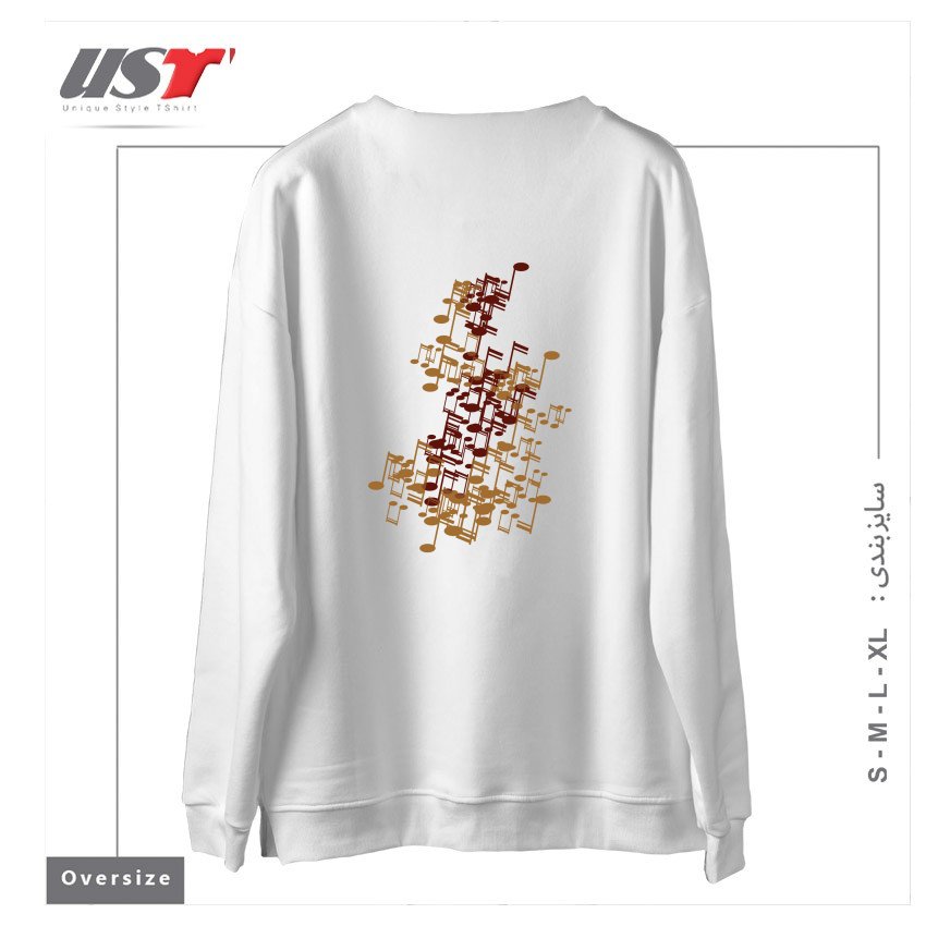 طرح MUSIC سوییشرت اورسایزرنگ سفید