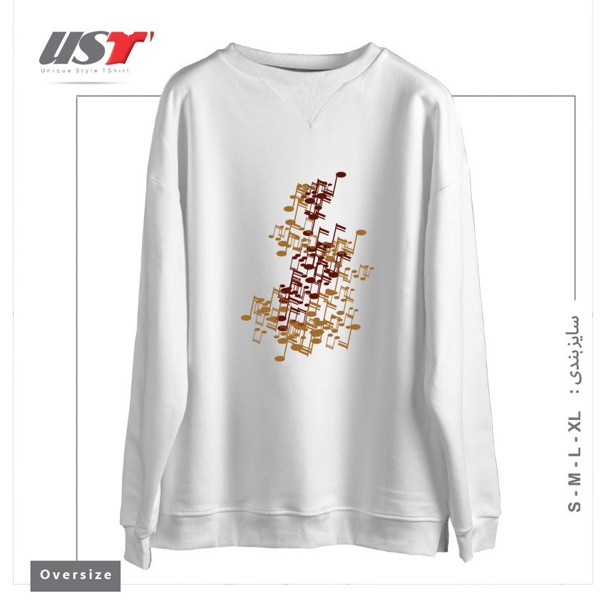 طرح MUSIC سوییشرت اورسایزرنگ سفید