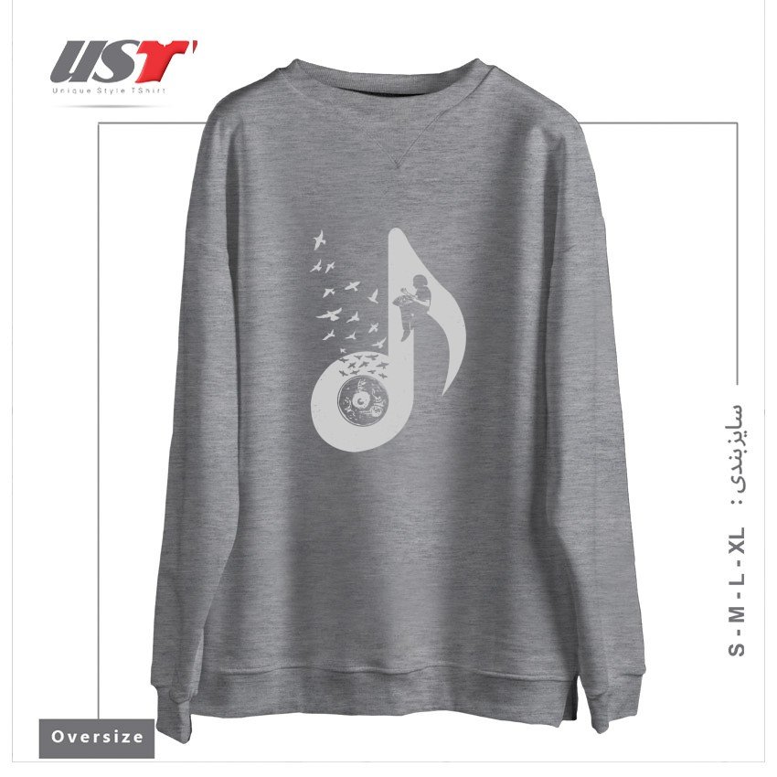 طرح MUSICAL - HANG DRUM سوییشرت اورسایزرنگ طوسی ملانژ