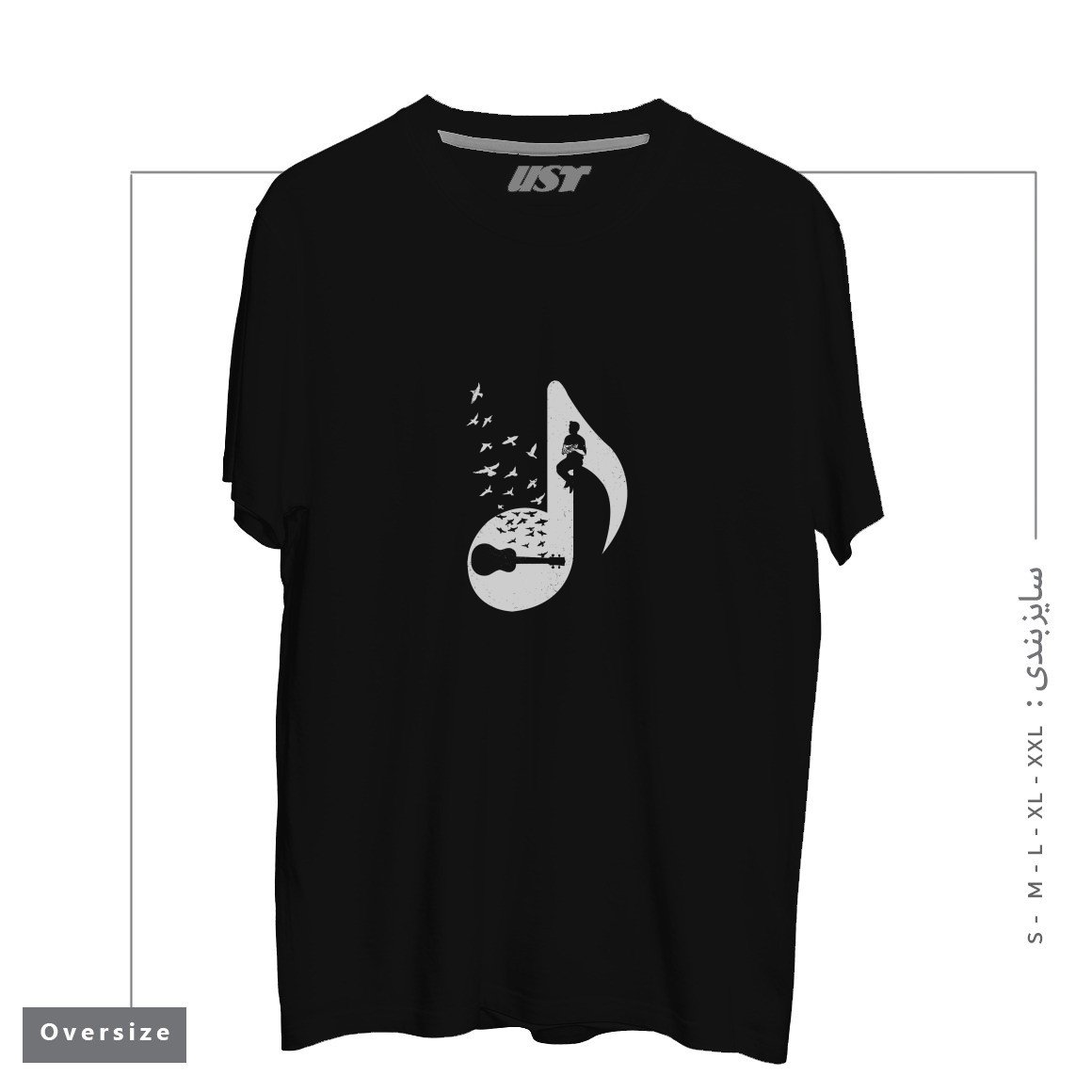 طرح MUSICAL NOTE - UKULELE تیشرت اورسایزرنگ مشکی