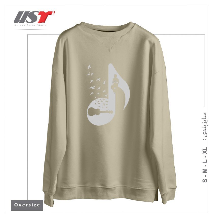 طرح MUSICAL NOTE - UKULELE سوییشرت اورسایزرنگ نخودی