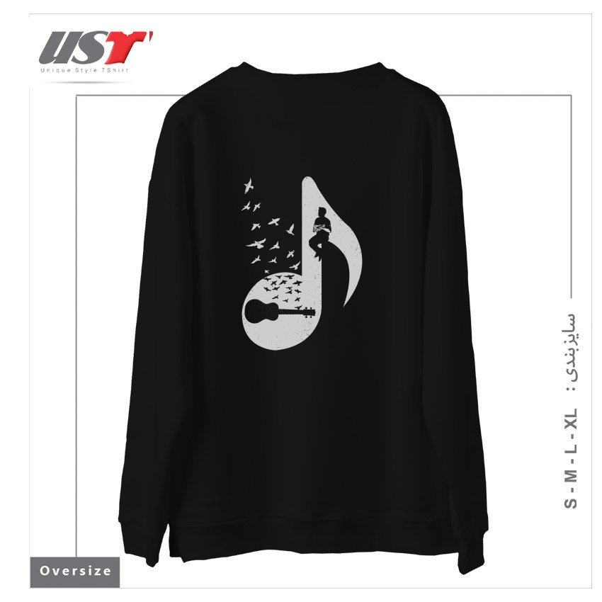 طرح MUSICAL NOTE - UKULELE سوییشرت اورسایزرنگ مشکی