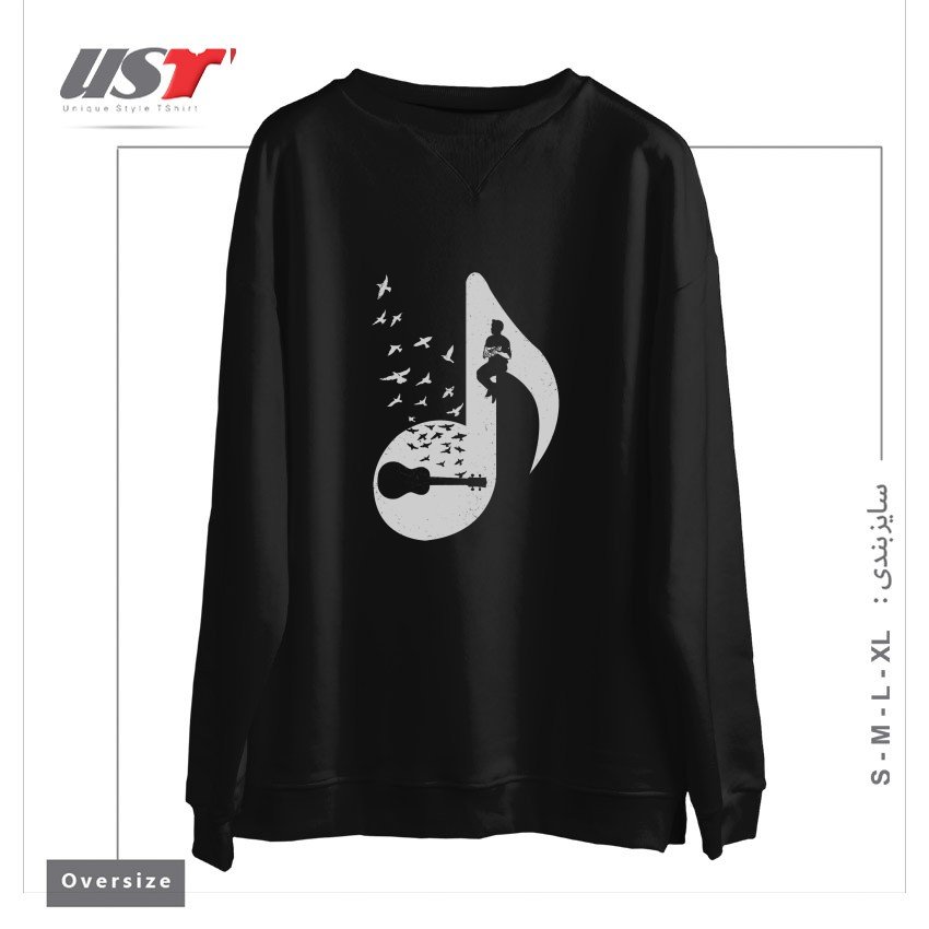 طرح MUSICAL NOTE - UKULELE سوییشرت اورسایزرنگ مشکی