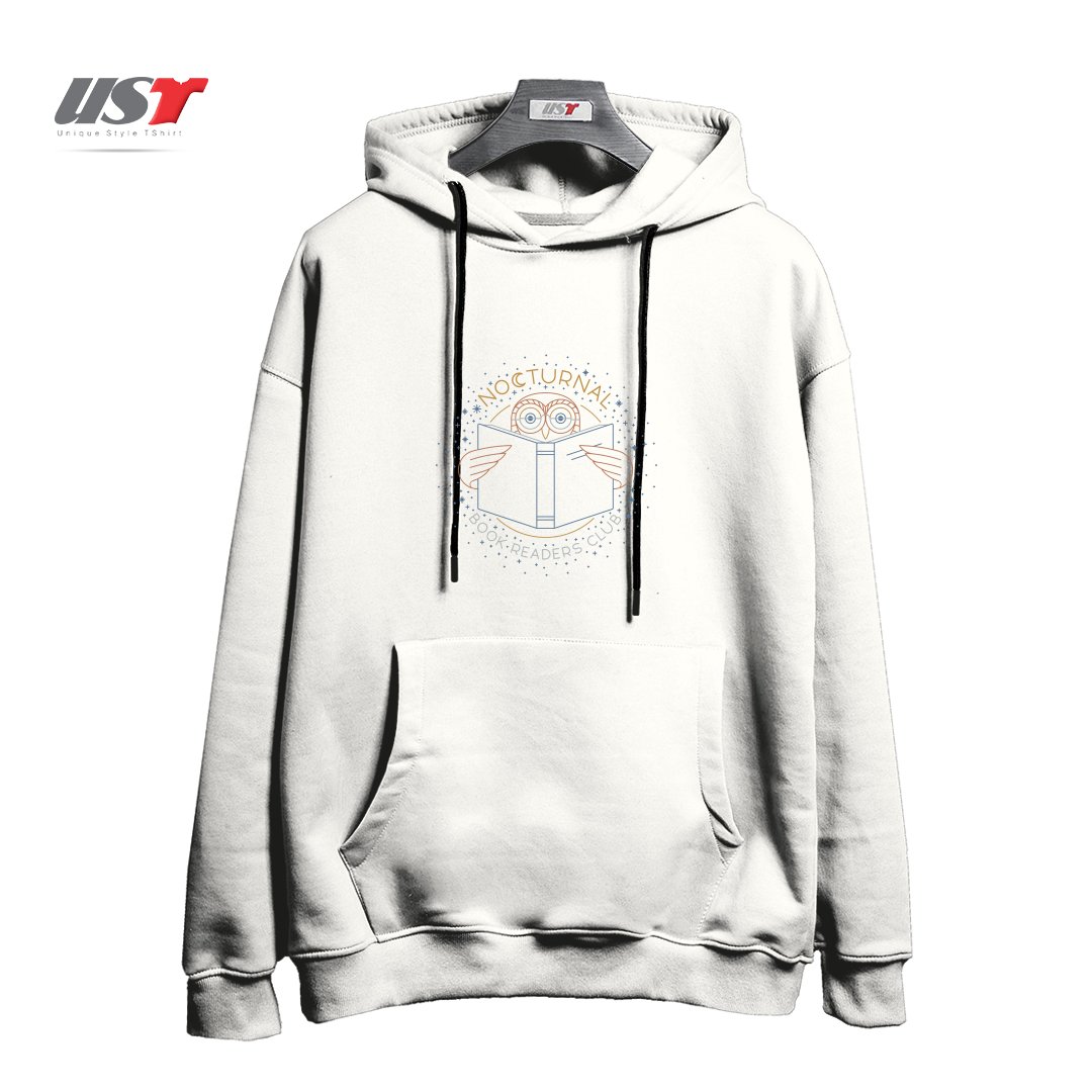 طرح NOCTURNAL BOOK READERS CLUB هودی اورسایزرنگ سفید