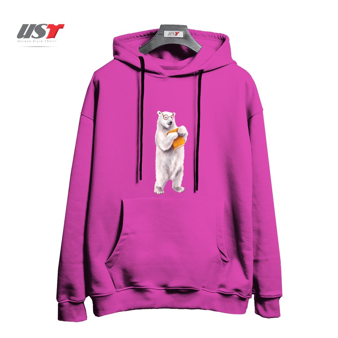 طرح SMART POLAR BEAR BOOK LOVER هودی اورسایزرنگ صورتی