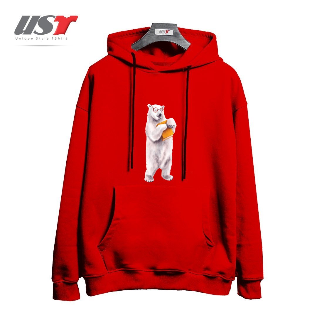 طرح SMART POLAR BEAR BOOK LOVER هودی اورسایزرنگ قرمز