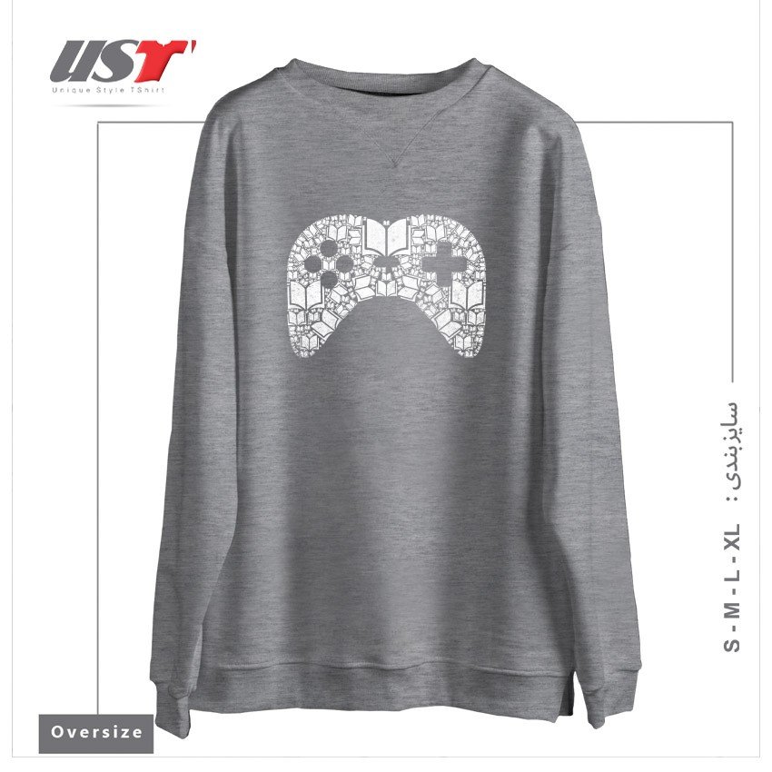 طرح TAKE CONTROL سوییشرت اورسایزرنگ طوسی ملانژ