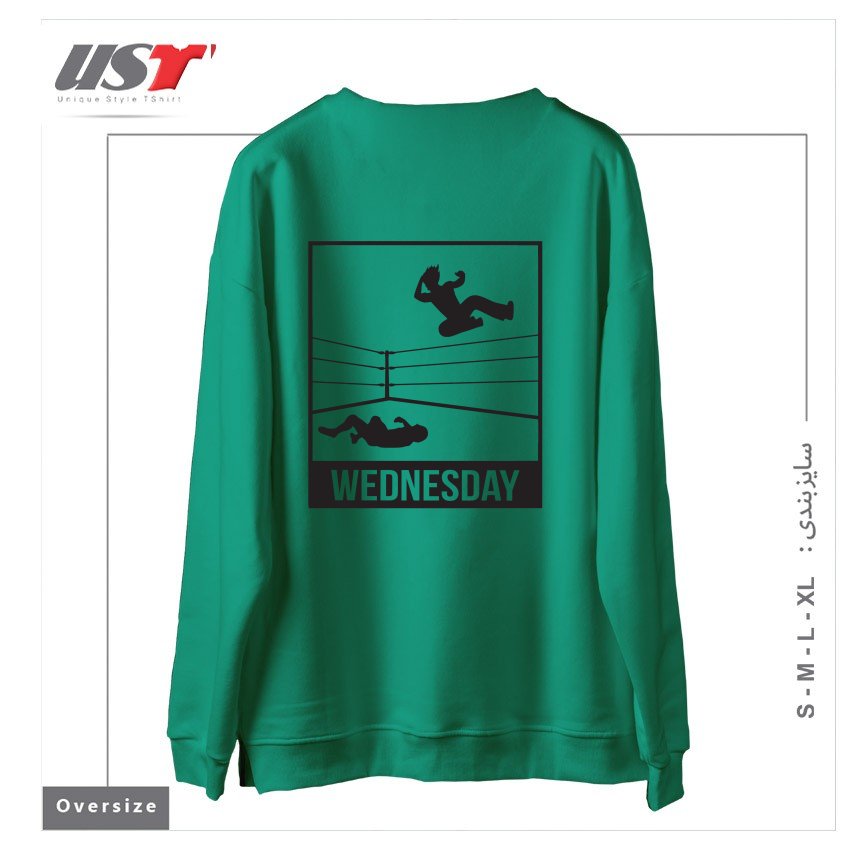 طرح WEDNESDAY NIGHT WRESTLING سوییشرت اورسایزرنگ سبز سدری