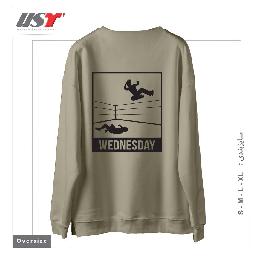 طرح WEDNESDAY NIGHT WRESTLING سوییشرت اورسایزرنگ نخودی