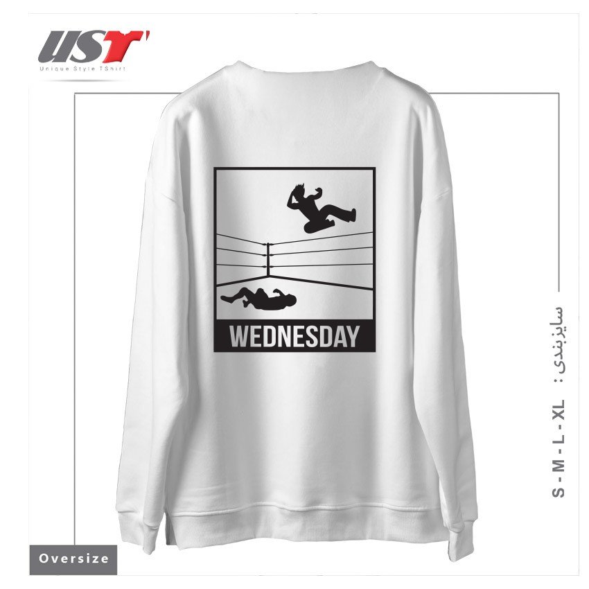 طرح WEDNESDAY NIGHT WRESTLING سوییشرت اورسایزرنگ سفید