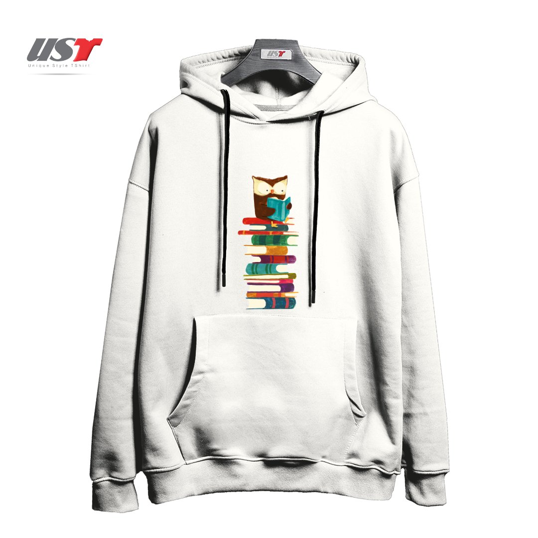 طرح WISE OWL هودی اورسایزرنگ سفید