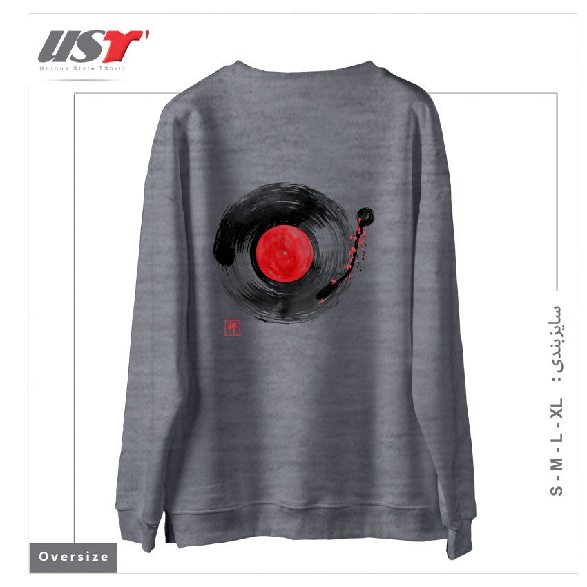 طرح ZEN MUSIC سوییشرت اورسایزرنگ طوسی ملانژ